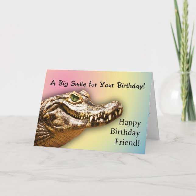 Grattis på födelsedagen leende alligator-kort för  kort (Framsida)