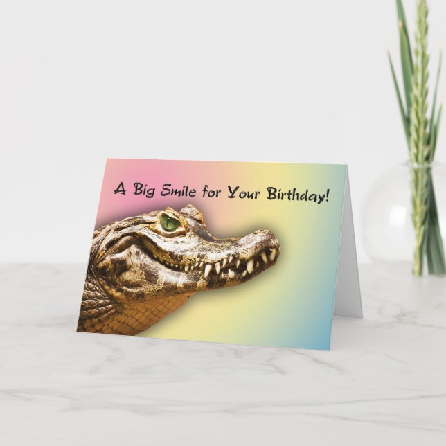 Grattis på födelsedagen-leende alligator-kort kort (Framsida)