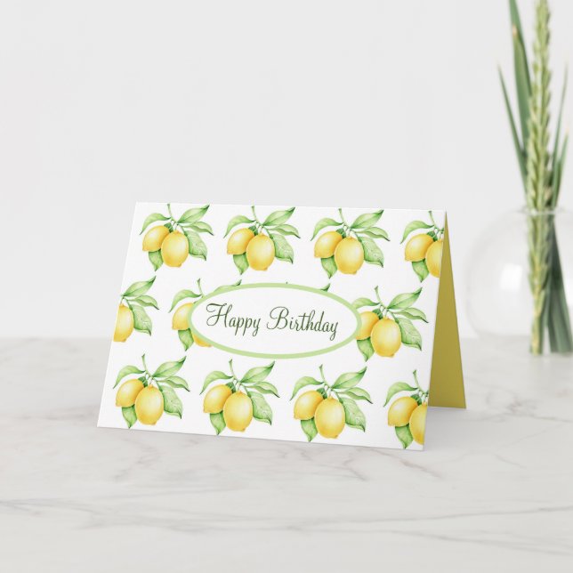 Grattis på födelsedagen Lemon Mönster Watercolor-s Kort (Framsida)