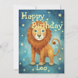 Grattis på födelsedagen Leo Lejon Zodiac-tecken Julkort