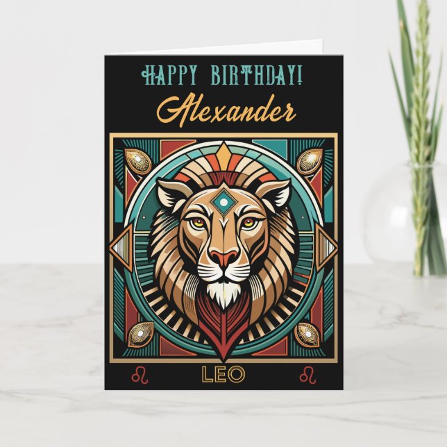 Grattis på födelsedagen Leo Zodiac Design Kort (Framsida)
