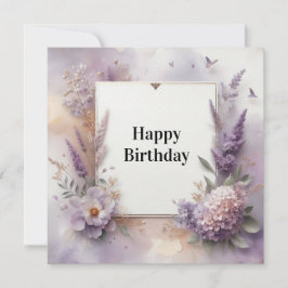 grattis på födelsedagen lila akvarell blommor kort