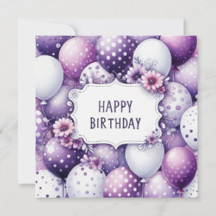 grattis på födelsedagen lila ballonger kort 