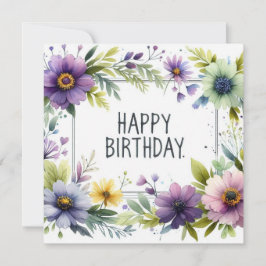 grattis på födelsedagen lila blomma ram kort 