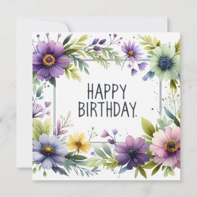 grattis på födelsedagen lila blomma ram kort  (Framsida)