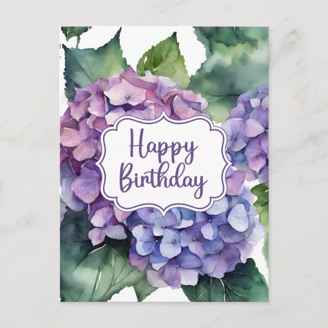 Grattis på födelsedagen Lila Hydrangea Flowers Vykort (Framsida)