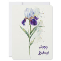 Grattis på födelsedagen lila iris akvarell blomste