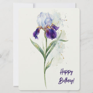 Grattis på födelsedagen lila iris akvarell blomste julkort