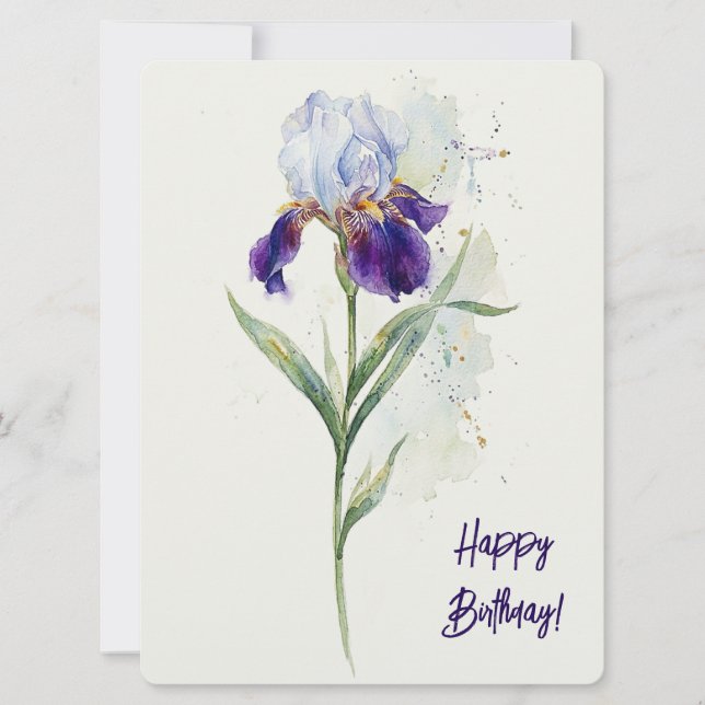 Grattis på födelsedagen lila iris akvarell blomste julkort (Framsida)