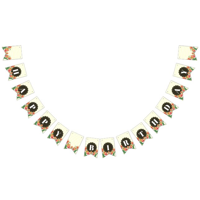 Grattis på födelsedagen Lila Iris Black White Polk Vimplar (Alla)