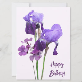 Grattis på födelsedagen lila iris-blommor boho-tre julkort
