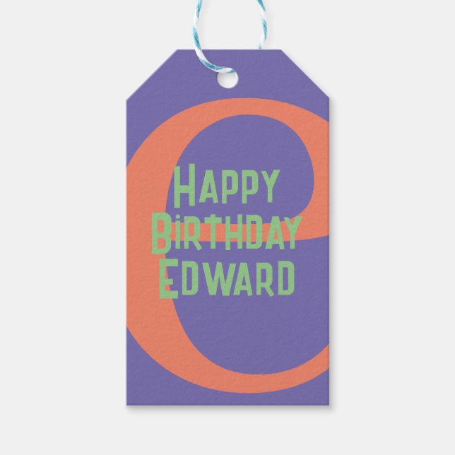 grattis på födelsedagen lila korallmint presentetikett (Framsidan)