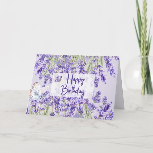 Grattis på födelsedagen Lila Lavender Flowers Kort (Framsida)