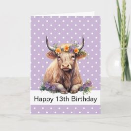 GRATTIS PÅ FÖDELSEDAGEN Lila LONG HAIR BROWN COW C Kort