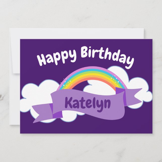 Grattis på födelsedagen Lila Rainbow Cute Personli Kort (Framsida)