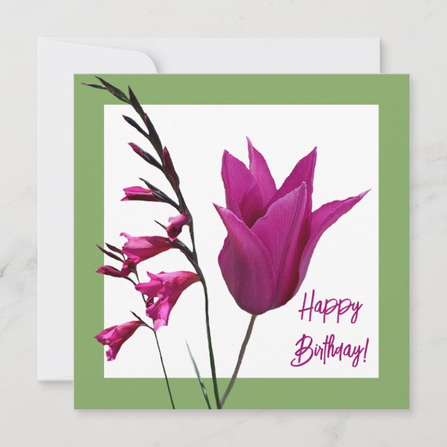 Grattis på födelsedagen lila tulip minimalistiskt  kort (Framsida)