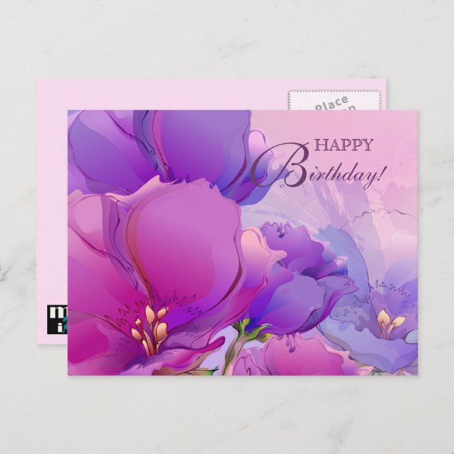 Grattis på födelsedagen. Lilac Rosa Watercolor Blo Vykort (Fram/baksida)