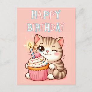 Grattis på födelsedagen lilla katt cupcake vykort