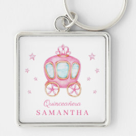 Grattis på födelsedagen lilla prinsessa-vagn fyrkantig silverfärgad nyckelring