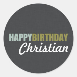 Grattis på födelsedagen Linen Grått Runt Klistermärke