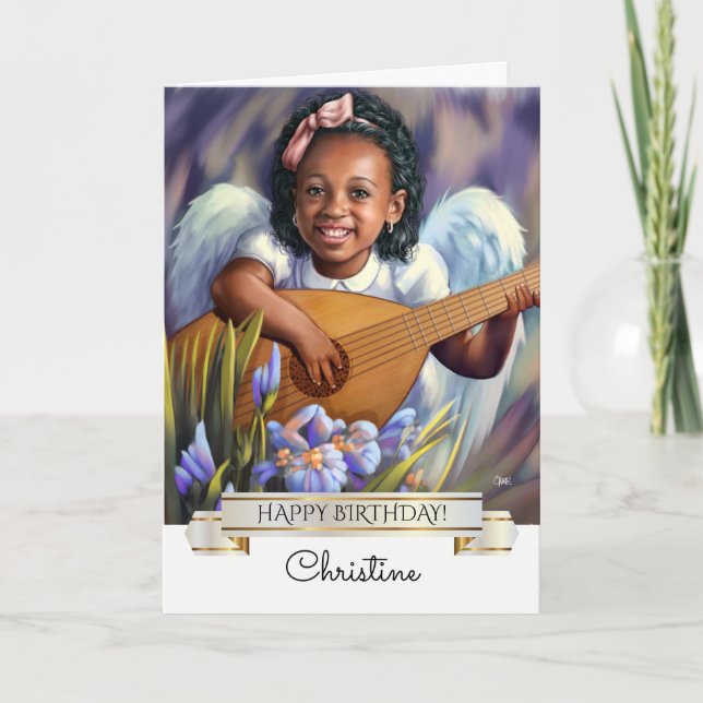 Grattis på födelsedagen. Little Angel med Lute Kort (Framsida)