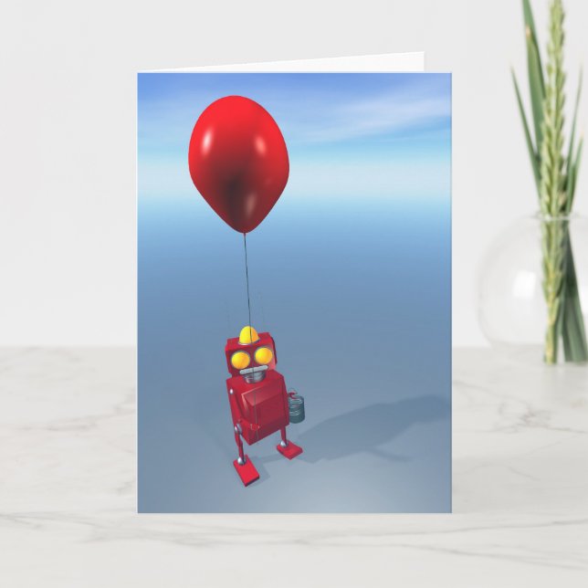 Grattis på födelsedagen Little Red Robot Card Kort (Framsida)