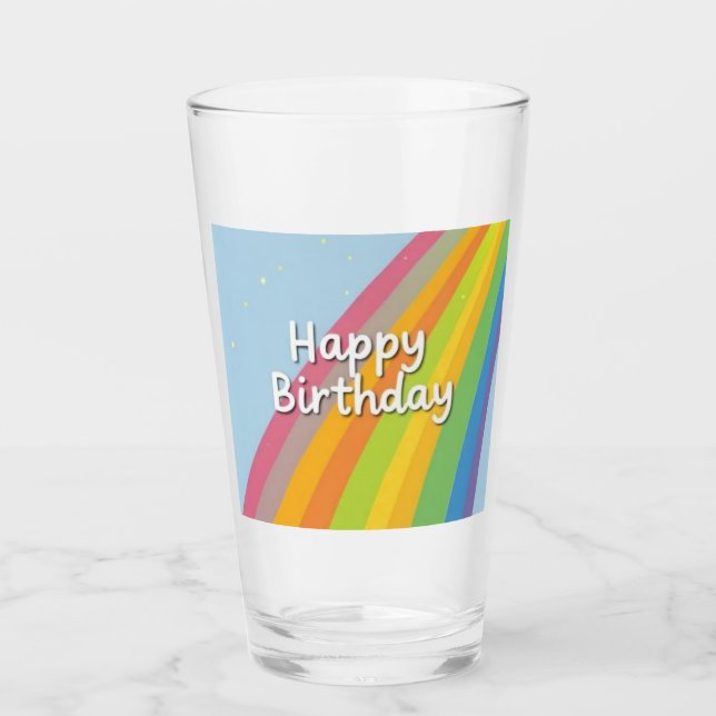 Grattis på födelsedagen Ljus & Färgrik Regnbåge Glaskopp (Framsida)