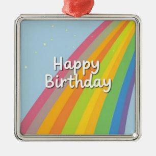 Grattis på födelsedagen Ljus & Färgrik Regnbåge Julgransprydnad Metall
