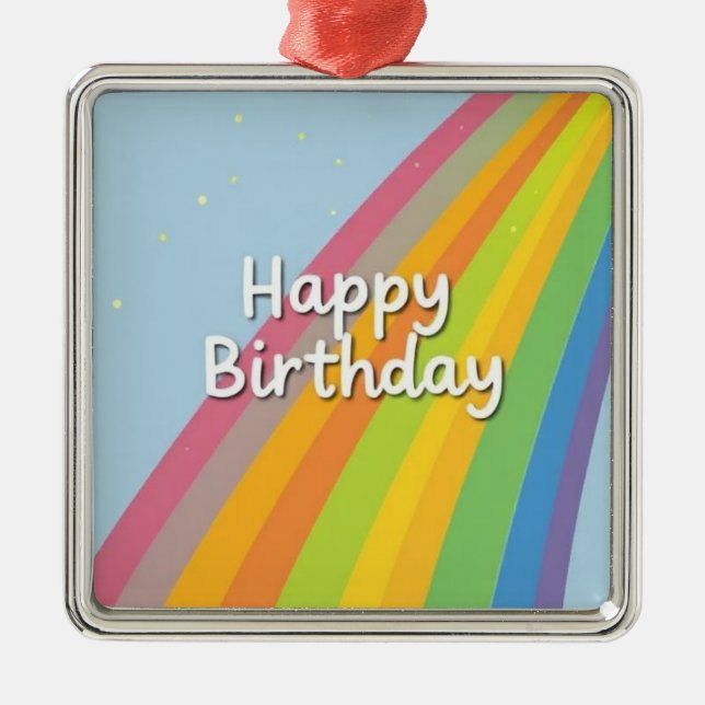 Grattis på födelsedagen Ljus & Färgrik Regnbåge Julgransprydnad Metall (Framsidan)