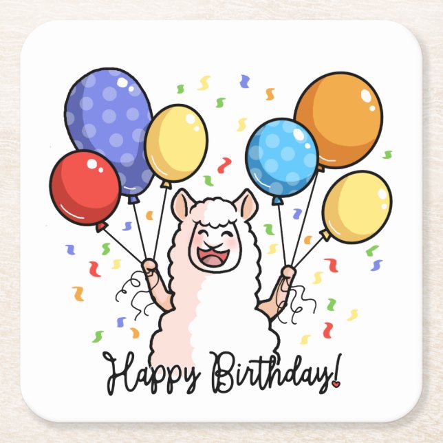 Grattis på födelsedagen Llama Underlägg Papper Kvadrat (Framsidan)