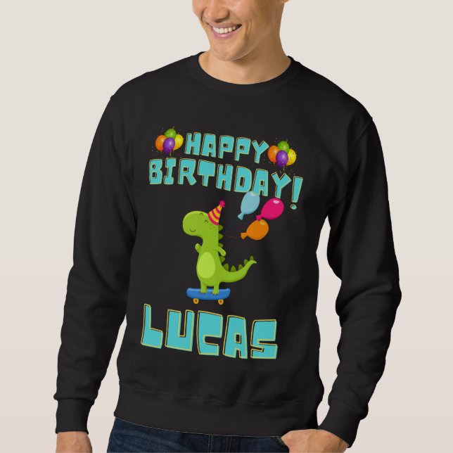 Grattis på födelsedagen Lucas Funny Bithday Boys Lång Ärmad Tröja (Framsida)