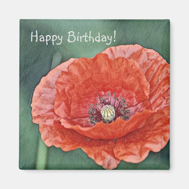Grattis på födelsedagen Luscious Red Poppy Magnet (Framsidan)
