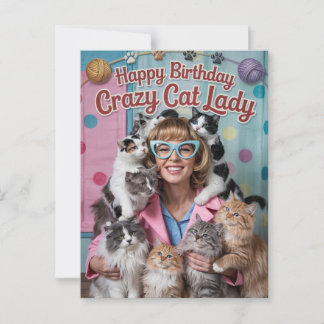 Grattis på födelsedagen lustig retro Crazy Cat Dam Vykort