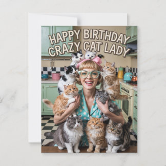 Grattis på födelsedagen lustig retro Crazy Cat Dam Vykort