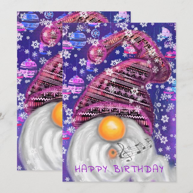 Grattis på födelsedagen-Lycklig-nome i Lila Hat-Sj (Fram/baksida)