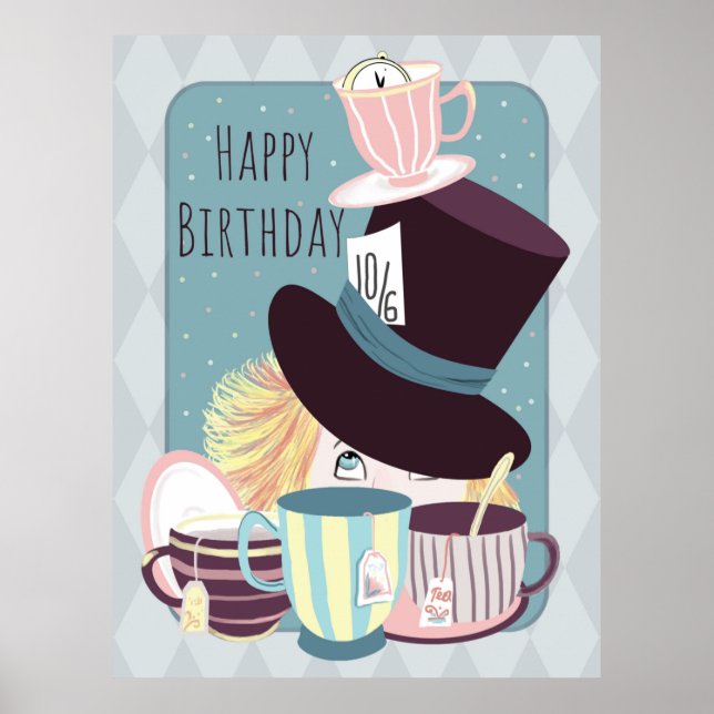 Grattis på födelsedagen Mad Hatter Tea Party Poster (Framsidan)