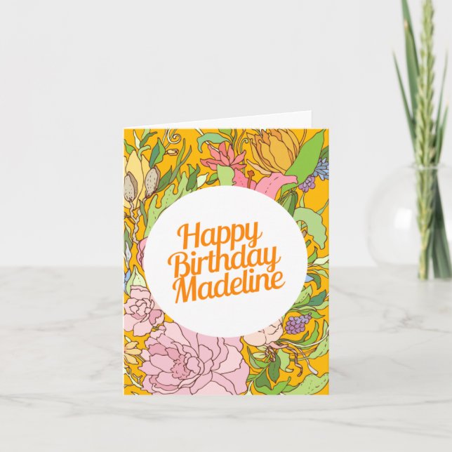 Grattis på födelsedagen Madeline | Blommigt födels Kort (Framsida)