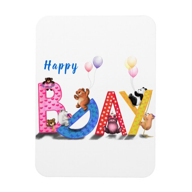 Grattis på födelsedagen Magnet Baby Bears Party (Vertikal)