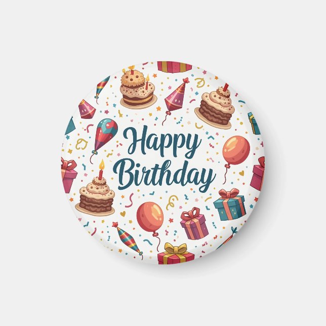 Grattis på födelsedagen Magnet med ballonger och k (Framsidan)