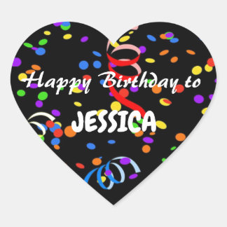 Grattis på födelsedagen-mall hjärtformat klistermärke