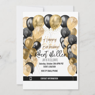 Grattis på födelsedagen-mallen Black Guld - transp Inbjudningar