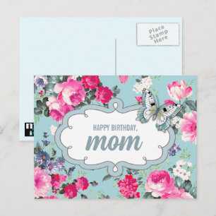Grattis på födelsedagen, Mamma. Blommor och fjäril Vykort