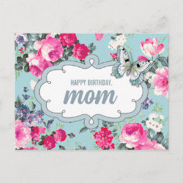 Grattis på födelsedagen, Mamma. Blommor och fjäril Vykort