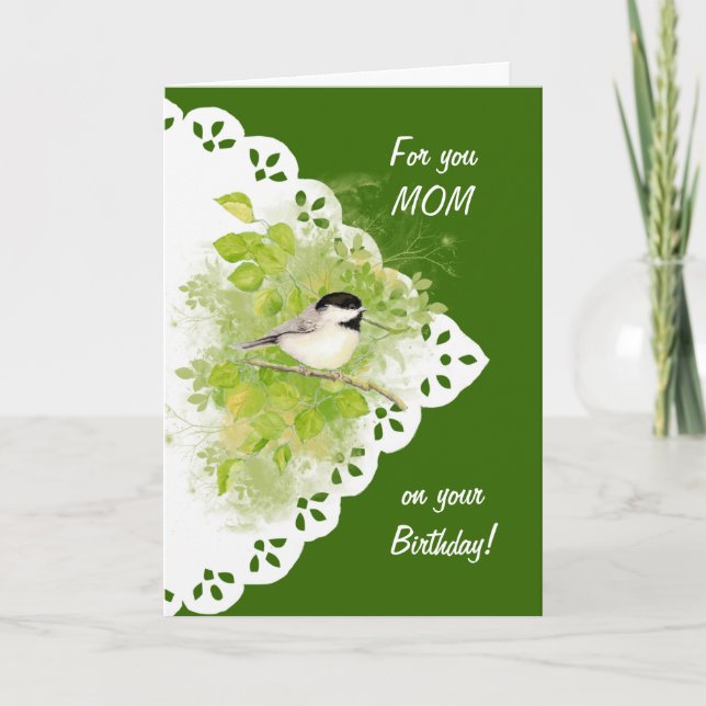 Grattis på födelsedagen Mamma Chickadee, Bird & Sn Kort (Framsida)