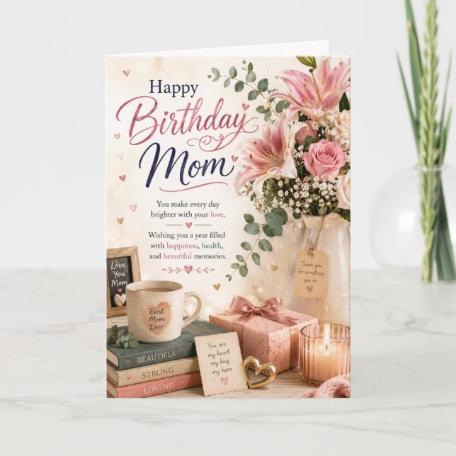 Grattis på födelsedagen Mamma Elegant blomsterföde Kort (Framsida)