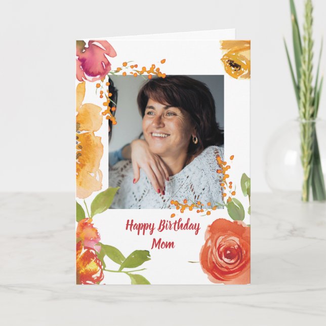 Grattis på födelsedagen Mamma, flytande vattenfärg Kort (Framsida)