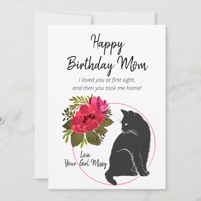 Grattis på födelsedagen Mamma från katt-Blommigten Julkort (Framsida)