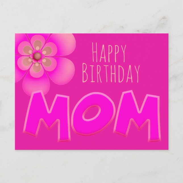 Grattis på födelsedagen Mamma i rolig, ljus rosa t Vykort (Framsida)