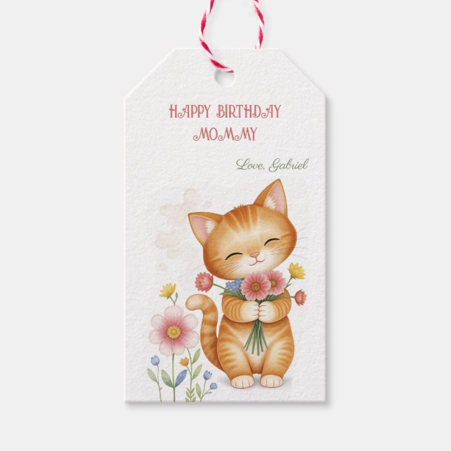 Grattis på födelsedagen Mamma kitten Presentetikett (Framsidan)