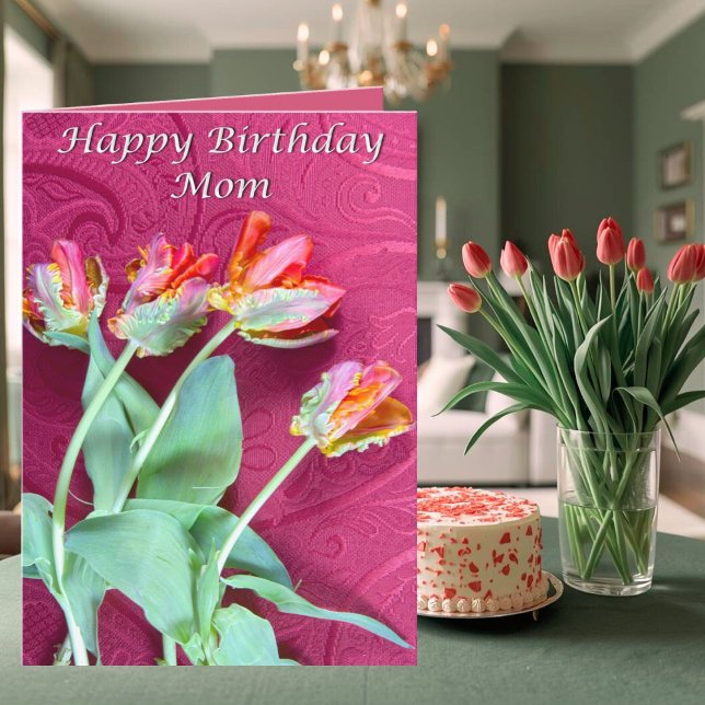 Grattis på födelsedagen Mamma Livfulla Tulpaner Ko Kort (Skapare uppladdad)